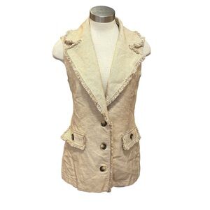 NWT Rinascimento Vest Beige Linen Blend Giacca Jacket Fringe Long Sz. M